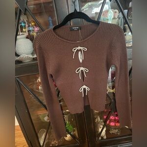 Women’s Modest but Sexy Light Weight Sweater Brown with Peep Holes. Size Medium